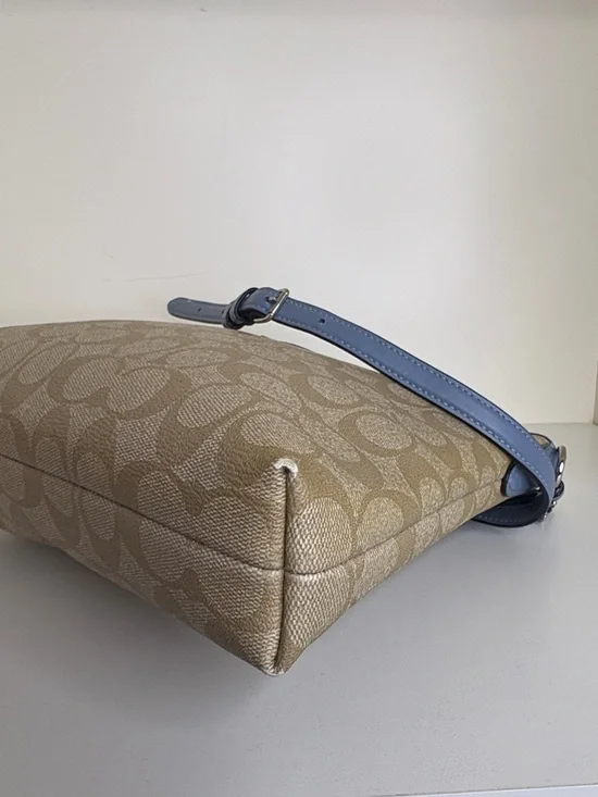 COACH Khaki Signature Crossbody and Wallet with Light Blue Trim - Picture 8 of 15